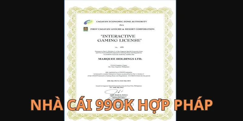 Giấy phép hoạt động của 99ok